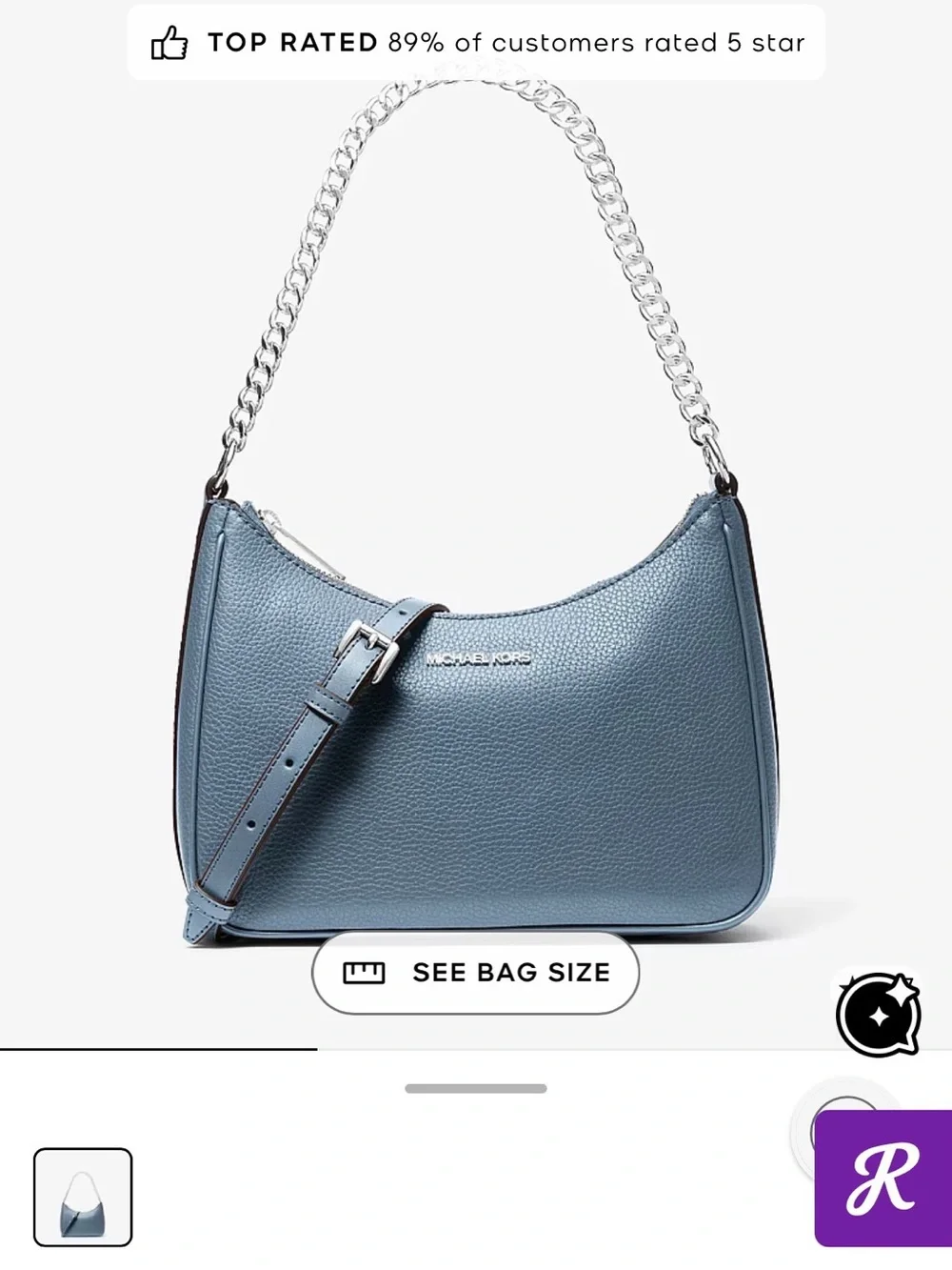 Michael Kors Jet Set Convertible Leather Crossbody Bag - Denim - NWT